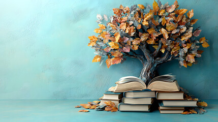 International literacy day concept with tree with books like leaves