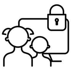 Parental control icon Black and white outline flat sign vector