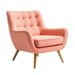 Minimalist coral lounge chair design isolated on white background modern aesthetic