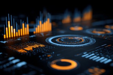 A digital graphic depicting financial data visualizations with graphs and charts, representing stock market