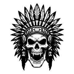 Obraz premium black and white Indian skull clipart