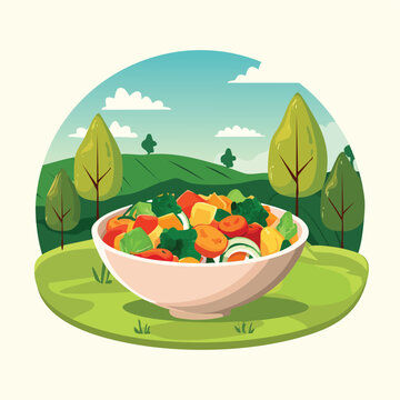 salad bowl on green field clip art preview