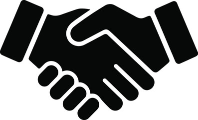 A black and white icon of two hands shaking