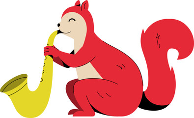 Squirrel Playing Saxopohone Vector Illustration
