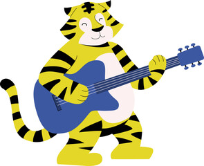 Tiger Playing Guitar Vector Illustration