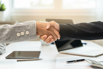 Deal agreement confirm, Two business people shaking hands to be partner in business and support...
