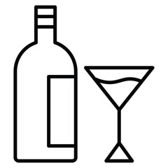 Wine icon Black and white outline flat sign vector
