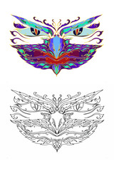 Garuda, Garuda pattern, Garuda head, coloring, coloring, vector, wings, birds, poultry, eagle, hawk, owl, imaginary animals in literature, mythical animals, Thai national animal, symbol, Thai pattern,