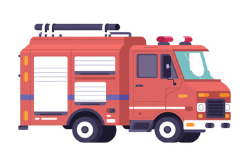 Flat Style Fire Truck Graphic, Rescue and Emergency Vehicle Art