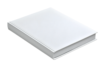 A pristine white hardcover book with a blank cover is displayed, isolated on transparent background