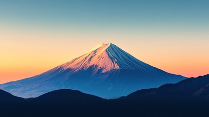 Fototapeta premium Serene mountain scape with snow-capped peak at sunrise captured in detailed view