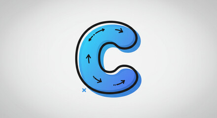 Blue gradient letter C icon with a thick outline and inner arrows showing a circular path. A modern graphic alphabet element for design.