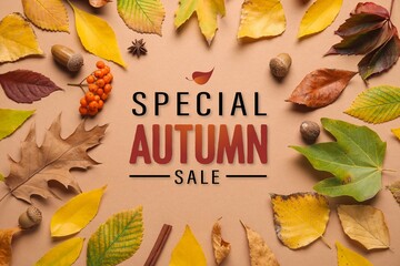 Poster for autumn sale with many leaves