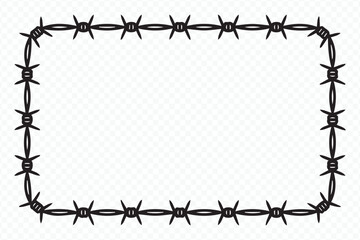 monochrome barbed wire vector frame with detailed spikes metal texture for edgy protection and hazard visuals