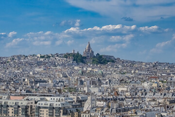 Paris, aerial view of the city, with Montmartre and the Sacre-Choeur basilica in background
