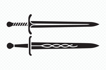 dual sword vector art, medieval fantasy illustration in black and white, high detail hilt ornament, weapon clipart
