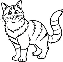 American Bobtail Cat Vector Illustration in Minimal Line Art Style, American Bobtail Vector, Bobtail Cat Drawing, Short Tail Pet Art