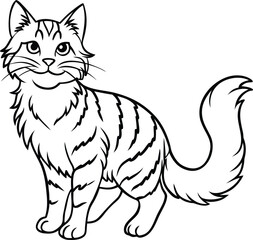 American Curl Cat Vector Illustration in Minimal Line Art Style, American Curl Vector, Curled Ear Cat Drawing, Cute Pet Line Art