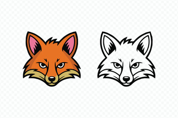 vibrant multicolor fox head illustration paired with sleek black and white fox head vector for animal logo design