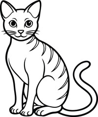 Donskoy Cat Sitting Vector Illustration in Minimal Hairless Line Art Style, Donskoy Sitting Vector, Hairless Cat Drawing, Calm Cat Line Art