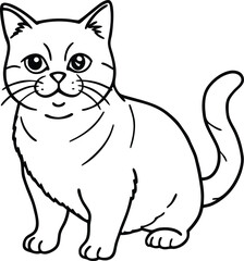 Exotic Shorthair Cat Illustration in Minimal Cute Flat Face Line Art Style, Exotic Shorthair Vector, Cute Flat Face Cat Drawing, Fluffy Pet Illustration