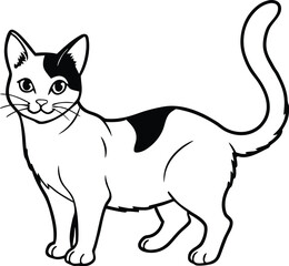 Japanese Bobtail Cat Vector Illustration Isolated in Minimal Cute Line Art Style, Japanese Bobtail Vector, Cute Bobtail Cat Drawing, Isolated Japanese Cat Art
