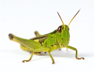 Green Grasshopper on White Background