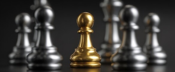The Golden Pawn Standing Out Amongst Silver Opponents in a Chess Game.