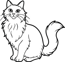 Ragdoll Cat Vector Illustration Isolated on White Background in Elegant Fluffy Line Art Style, Ragdoll Cat Vector, Fluffy Cat Drawing, Elegant Pet Illustration