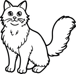 Ragdoll Cat Vector Illustration in Fluffy Elegant Line Art Style, Ragdoll Cat Vector, Fluffy Cat Drawing, Calm Pet Illustration