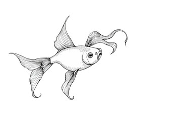 Fototapeta premium Hand-drawn goldfish swimming with flowing fins in simplistic style 