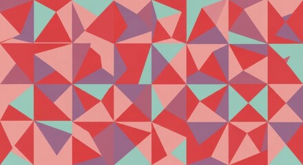 Abstract Geometric Pattern with Red Pink and Teal Triangles and Squares