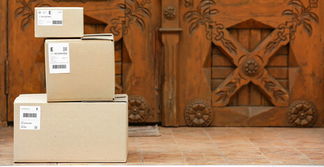 Delivered parcels on porch outdoors
