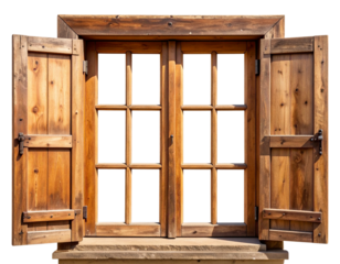 Old Wooden Window with Sunlight Glow on Textured Wall  Transparent Background PNG