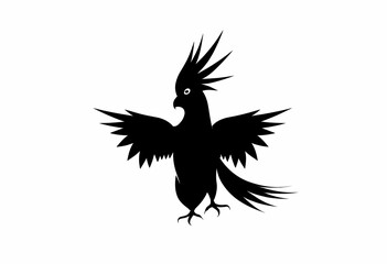 Obraz premium Black silhouette of a bird with open wings in flight 
