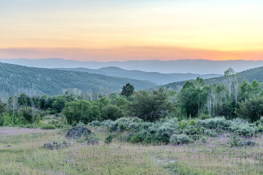 Sunset over Utah Mountains Near Fishlake National Forest