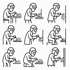 Welder in Action Icons Set: Metalwork, Fabrication & Industrial Craft
