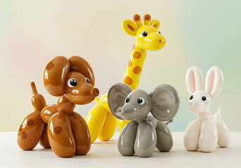 Playful Balloon Animal Sculptures Dog Giraffe Elephant and Rabbit.