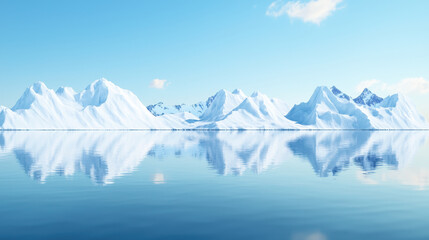 Fototapeta premium Majestic glaciers reflect on calm water under clear blue sky, showcasing beauty of nature icy formations and serene landscape