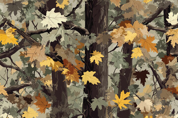 Vector illustration hunting camouflage pattern. Realistic tree camouflage background. Digital camouflage seamless pattern. Camo texture