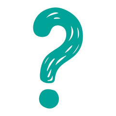 Naklejka premium Teal question mark symbol with white strokes isolated on transparent background