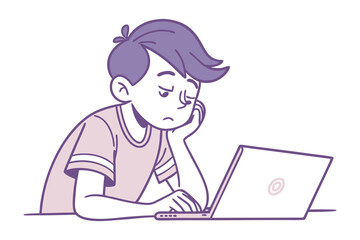 Bored Boy and Laptop: A youthful boy, looking bored and listless, interacts with a laptop, capturing the challenges of modern technology.