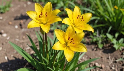Fototapeta premium Yellow Saffron lily or Fire lily (Lilium bulbiferum ) in summer garden