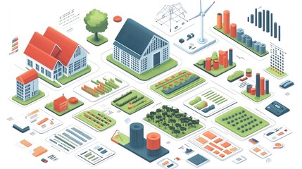 Business marketing infographics, financial data, rural agriculture, farm business, sustainable farming, economic analysis, data visualization, industry trends