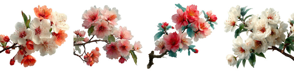 Tree Branch Flower Photo Overlays &ndash; Spring Summer Painted PNG on Transparent Background