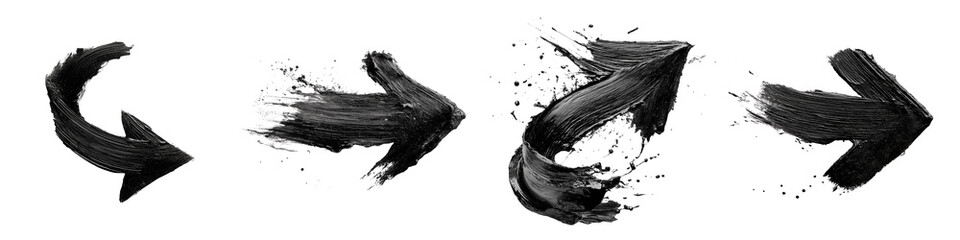 Black Hand-Drawn Brush Stroke Arrow Isolated on Transparent Background