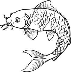 Elegant Koi Fish Line Art
