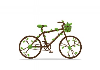 Fototapeta premium Bicycle made of branches and leaves, eco-friendly transportation concept
