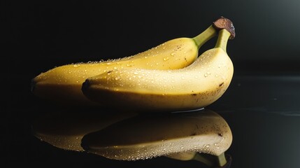 Two bananas with water droplets