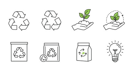 Collection of Sustainability Icons Eco-Friendly Recycling, Renewable Energy, and Growth Symbols for Sustainable Design Projects